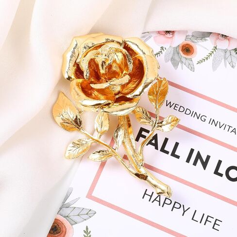 Gold Rose Flower Brooch Pin for Women Men, Fashion Gold Tone Metal Large 3D Blossom Floral Brooches Lapel Pins Retro Suit Hat Dress Accessories Holiday Wedding Jewelry Gift in Saudi Arabia