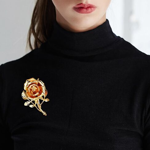 Gold Rose Flower Brooch Pin for Women Men, Fashion Gold Tone Metal Large 3D Blossom Floral Brooches Lapel Pins Retro Suit Hat Dress Accessories Holiday Wedding Jewelry Gift in Saudi Arabia