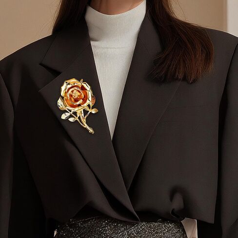 Gold Rose Flower Brooch Pin for Women Men, Fashion Gold Tone Metal Large 3D Blossom Floral Brooches Lapel Pins Retro Suit Hat Dress Accessories Holiday Wedding Jewelry Gift in Saudi Arabia