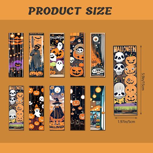 2024 New Design Halloween Paper Bookmarks ，10 Beautifully Designed, Durable, High-Quality Paper Perfect Bookmarks for Men, Women, Students, and Offices! in Saudi Arabia