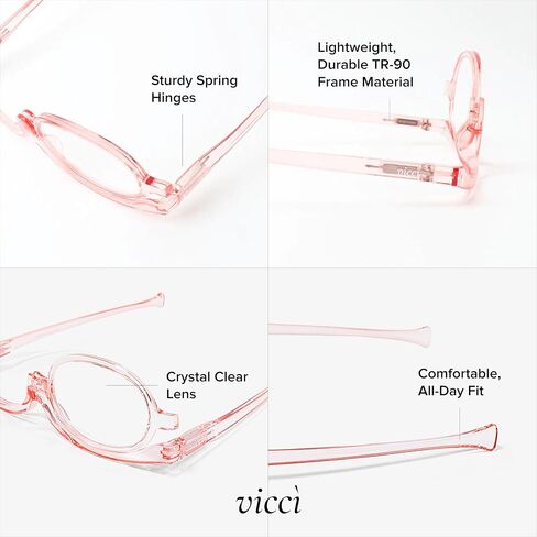 VICCI Makeup Reading Glasses | Cosmetic Readers Flip Up Lens Magnifying Eyeglasses for Women | Dual-Purpose Functionality, Lightweight Makeup Glasses Offering Distortion-Free Vision +4 | Pink in Saudi Arabia