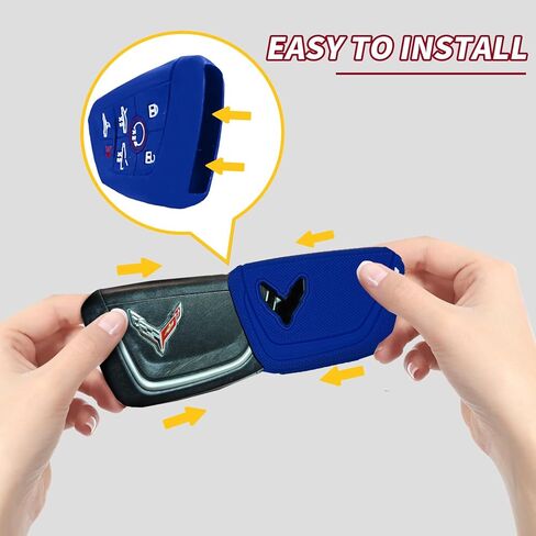 حافظة مفاتيح Key-Fob Shell لـ Corvette C8 - متوافقة مع مفتاح التحكم عن بعد الذكي Corvette C8، سيليكون ممتاز لحماية مفتاح السيارة (ألياف الكربون، 7 أزرار) in Kuwait