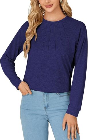 LYANER Women's Long Sleeve Shirts Dressy Casual Blouses T Shirts Crew Neck Pleated Tunic Top in Saudi Arabia