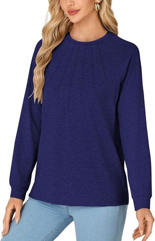 LYANER Women's Long Sleeve Shirts Dressy Casual Blouses T Shirts Crew Neck Pleated Tunic Top in Saudi Arabia