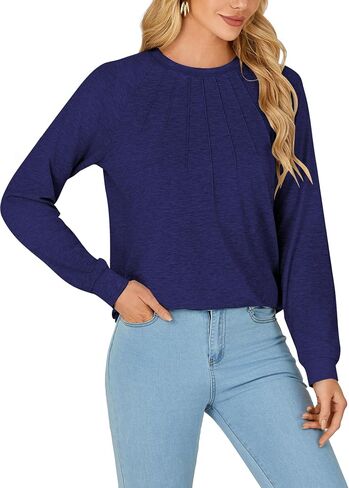 LYANER Women's Long Sleeve Shirts Dressy Casual Blouses T Shirts Crew Neck Pleated Tunic Top in Saudi Arabia