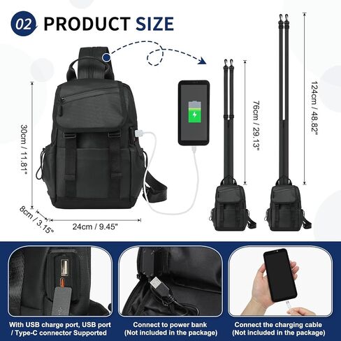 Small Backpack for Women Men with USB Charge Port, Black in Saudi Arabia