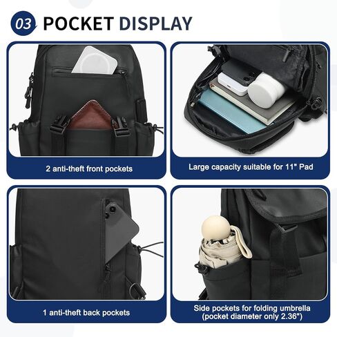 Small Backpack for Women Men with USB Charge Port, Black in Saudi Arabia