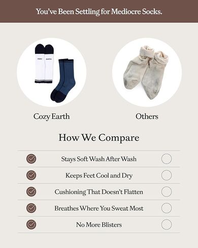 Cozy Earth Essential Calf Socks for Women and Men – Soft Mercerized Cotton Crew Socks 2-Pack Set – Heel & Arch Support in Kuwait