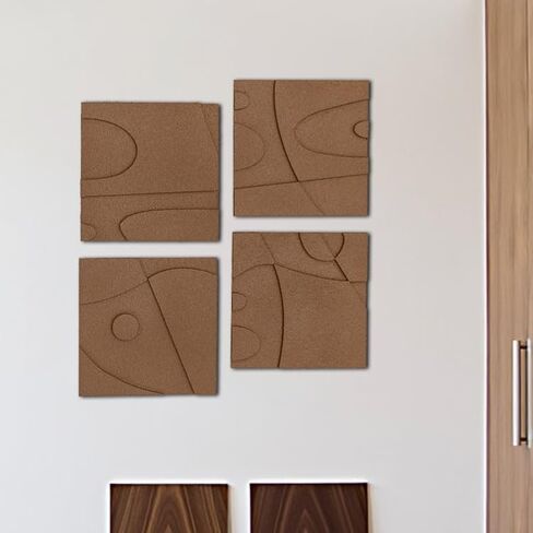 OIUYTOH Set of 4 Textured Plaster Wall Art 3D Relief Beige Wall Decoration Painting Handmade Geometric Abstract Shapes For Modern Home Living Room Bedroom Office Hotel 12 x 12 Inches x 4 Pieces in Kuwait