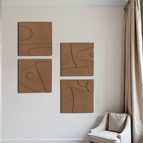 OIUYTOH Set of 4 Textured Plaster Wall Art 3D Relief Beige Wall Decoration Painting Handmade Geometric Abstract Shapes For Modern Home Living Room Bedroom Office Hotel 12 x 12 Inches x 4 Pieces in Kuwait