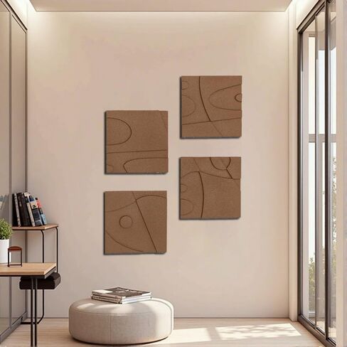 OIUYTOH Set of 4 Textured Plaster Wall Art 3D Relief Beige Wall Decoration Painting Handmade Geometric Abstract Shapes For Modern Home Living Room Bedroom Office Hotel 12 x 12 Inches x 4 Pieces in Kuwait
