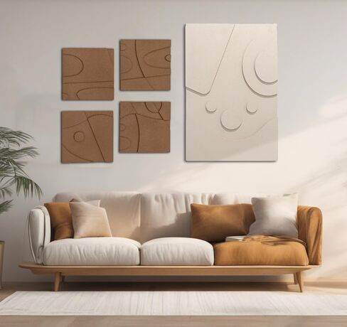 OIUYTOH Set of 4 Textured Plaster Wall Art 3D Relief Beige Wall Decoration Painting Handmade Geometric Abstract Shapes For Modern Home Living Room Bedroom Office Hotel 12 x 12 Inches x 4 Pieces in Kuwait