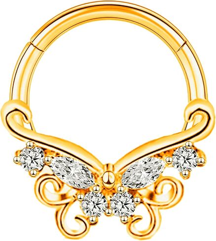 16G CZ Butterfly Septum Ring Surgical Steel Daith Earring Hoop, Gold Silver Gemstone Septum Jewelry for Septum Piercing, Septum Clicker Daith Piercing Jewelry 16 Gauge 10mm 8mm in Kuwait