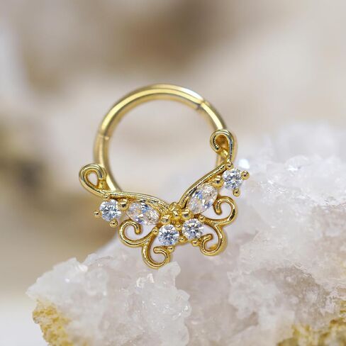 16G CZ Butterfly Septum Ring Surgical Steel Daith Earring Hoop, Gold Silver Gemstone Septum Jewelry for Septum Piercing, Septum Clicker Daith Piercing Jewelry 16 Gauge 10mm 8mm in Kuwait