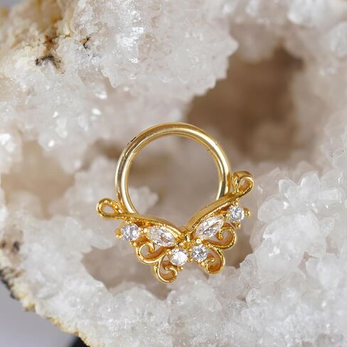 16G CZ Butterfly Septum Ring Surgical Steel Daith Earring Hoop, Gold Silver Gemstone Septum Jewelry for Septum Piercing, Septum Clicker Daith Piercing Jewelry 16 Gauge 10mm 8mm in Kuwait