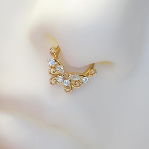 16G CZ Butterfly Septum Ring Surgical Steel Daith Earring Hoop, Gold Silver Gemstone Septum Jewelry for Septum Piercing, Septum Clicker Daith Piercing Jewelry 16 Gauge 10mm 8mm in Kuwait