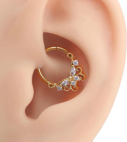 16G CZ Butterfly Septum Ring Surgical Steel Daith Earring Hoop, Gold Silver Gemstone Septum Jewelry for Septum Piercing, Septum Clicker Daith Piercing Jewelry 16 Gauge 10mm 8mm in Kuwait