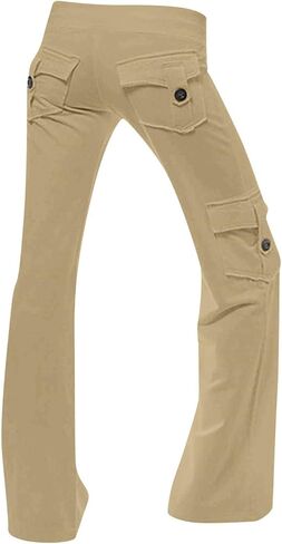 Cargo Pants Women High Waist Casual Plus Size Flare Leggings with Pockets Stretch Workout Wide Leg Yoga Pant Clothes in Saudi Arabia