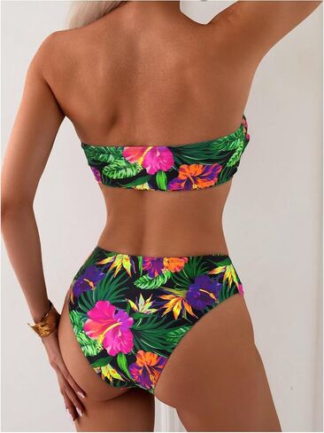 Gorglitter Women's Bandeau Bikini Ploral Tropical Tropical High Text Convers in Saudi Arabia