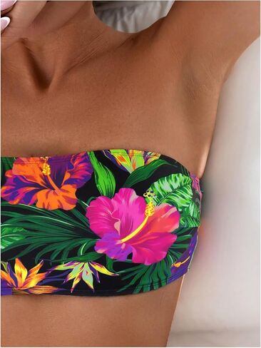 Gorglitter Women's Bandeau Bikini Ploral Tropical Tropical High Text Convers in Saudi Arabia