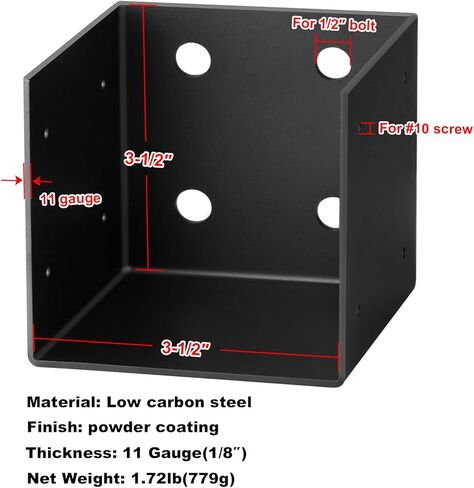 2 Pcs 6x6 Black Pergola Wall Mount Bracket,Thickness 3mm Roof Joist Hangers in Kuwait