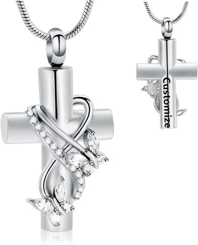 memorial jewelry Cremation Jewelry For Ashes Pendant Necklaces - Butterfly Cross Urn Necklace With Crystal Butterfly Minicremation in Kuwait