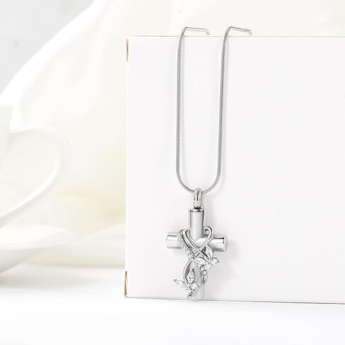 memorial jewelry Cremation Jewelry For Ashes Pendant Necklaces - Butterfly Cross Urn Necklace With Crystal Butterfly Minicremation in Kuwait