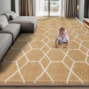 Area Rug for Living Room Bedroom, 5X7 Feet Soft Shaggy Rug, Plush Fluffy Rugs, Modern Moroccan Geometric Carpets, Anti-Skid Durable Carpet for Kids Dorm Nursery, Home Decor Aesthetic, White and Beige in Saudi Arabia