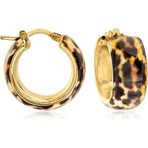 Ross-Simons Italian Leopard-Print Enamel Hoop Earrings in 18kt Gold Over Sterling in Saudi Arabia