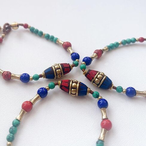 Petite Adjustable Boho Bracelet for Small Wrists 6-7.5 Inch - Handmade Nepalese Buddhist Prayer Bracelet with Elephant Charm, Brass Bell, Turquoise Stone & Tibetan Mantra Beads, Spiritual Lucky Gift in Kuwait