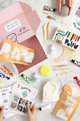 Pott'd Air Dry Clay for Adults. Beginners Home Pottery Kit for Adults. DIY Craft Kit for Adults. Kit Includes: Air-Dry Clay for Adults, Tools, Paints, Brushes, Sealant, How-to-Guides in Kuwait