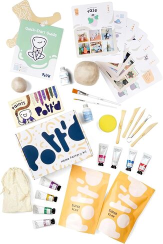 Pott'd Air Dry Clay for Adults. Beginners Home Pottery Kit for Adults. DIY Craft Kit for Adults. Kit Includes: Air-Dry Clay for Adults, Tools, Paints, Brushes, Sealant, How-to-Guides in Kuwait