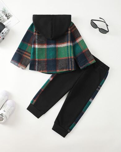 ملابس للأطفال الرضع والصبيان بأكمام طويلة وقميص منقوش من الفلانيل وبنطلون رياضي ملابس الخريف والشتاء in Kuwait