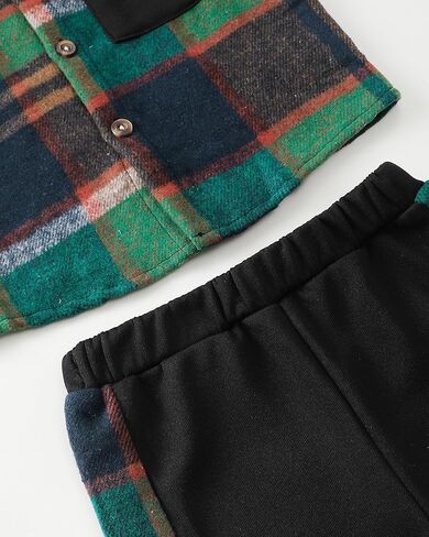 ملابس للأطفال الرضع والصبيان بأكمام طويلة وقميص منقوش من الفلانيل وبنطلون رياضي ملابس الخريف والشتاء in Kuwait