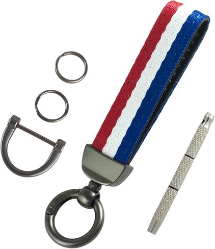 2 Layers Stripes Inner Leather Car Keychain Keys Organizer with Screwdriver & Keyrings,Anti-Lost D-Ring,Universal Key Fob Holder Multitool Key Chains for Men Women-Green Red+Gold in Saudi Arabia