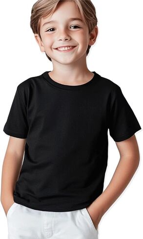 Kids T Shirts Youth Short Sleeve Solid Color T-Shirt Crew Neck Casual Cotton Tees for Boys Undershirt Top in Saudi Arabia