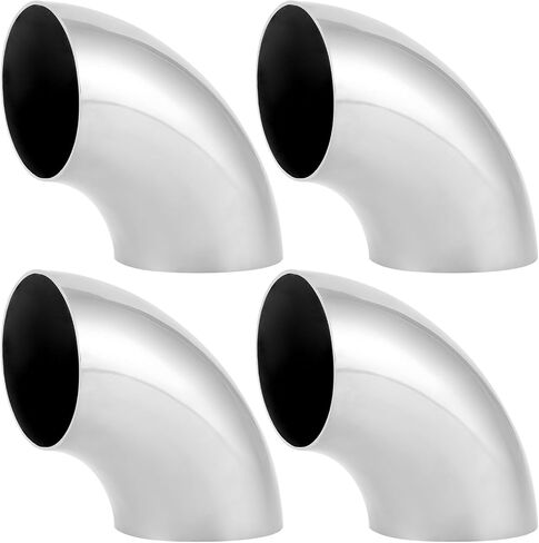 Qwork 4 Pack 2.5 بوصة 90 ° MAIDREL BEND ELBOW ، 16GA WALL 304 أنابيب العادم من الفولاذ المقاوم للصدأ للأنابيب العادم لأنظمة العادم والمدخول in Saudi Arabia
