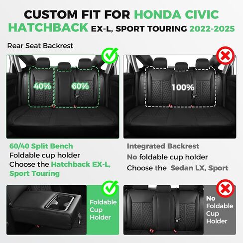 for Honda Civic Leather Seat Covers, Sedan LX 2022-2025, Sport 2022-2024, Custom Fit Car Seat Cover Full Set, Waterproof Accessories, Black Blue (Solid Bench Seats- W/O Rear Armrest) in Saudi Arabia