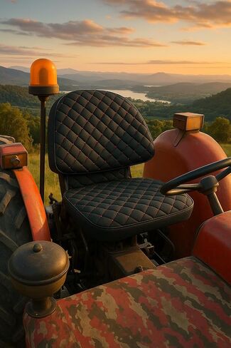 Heavy Duty Tractor Seat Cover Durable Impertex Quilting for Tractors & Forklifts, Lawn Mower (Black Leather-Red Stitched) in Saudi Arabia