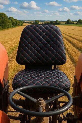 Heavy Duty Tractor Seat Cover Durable Impertex Quilting for Tractors & Forklifts, Lawn Mower (Black Leather-Red Stitched) in Saudi Arabia