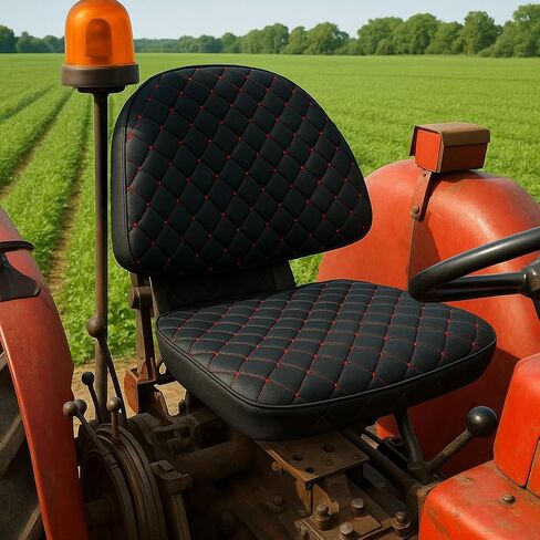 Heavy Duty Tractor Seat Cover Durable Impertex Quilting for Tractors & Forklifts, Lawn Mower (Black Leather-Red Stitched) in Saudi Arabia