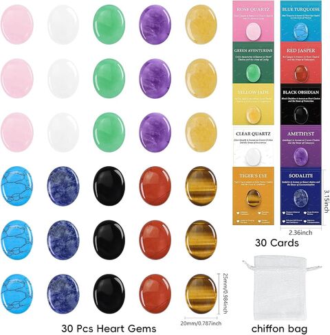 30pcs Heart Stones Bulk Heart Shaped Rocks Stones Natural Hearts Healing Crystals Gemstones Set Bulk Love Stone Balancing Chakra Reiki Meditation Gifts for Women in Saudi Arabia
