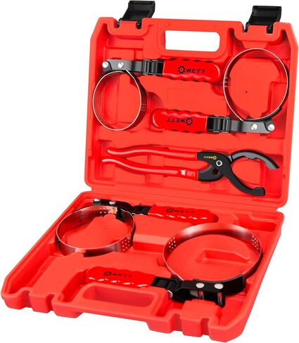 WETT Swivel Oil Filter Wrench Set, 9-Piece Standard Oil Filter Removal Tool, with Adjustable Oil Filter Plier and Valve Lapper, Stainless Steel Remover Pliers (2-3/4" to 5-1/4") in Kuwait