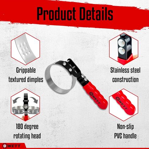 WETT Swivel Oil Filter Wrench Set, 9-Piece Standard Oil Filter Removal Tool, with Adjustable Oil Filter Plier and Valve Lapper, Stainless Steel Remover Pliers (2-3/4" to 5-1/4") in Kuwait