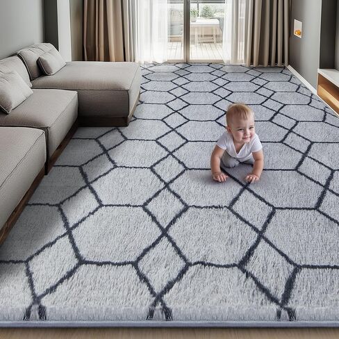 منطقة سجادة لغرفة المعيشة غرفة نوم ، وسجاد أشعث ناعم 5 × 7 أقدام ، وسجاد رقيق ، وسجاد هندسي مغربي حديثة ، وسجاد متين مضاد للانزلاق للأطفال في مسكن الأطفال ، وديكور المنزل الجمالي ، والأبيض والبيج. in Kuwait