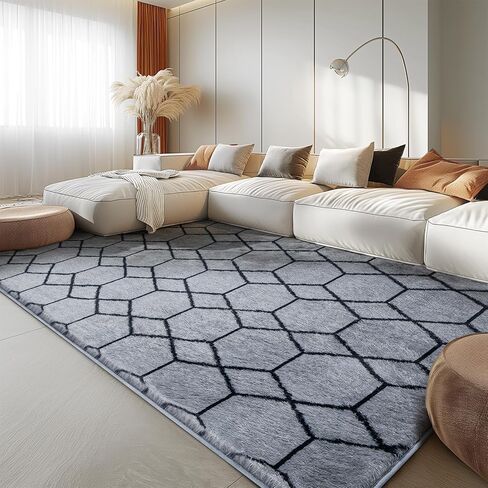 منطقة سجادة لغرفة المعيشة غرفة نوم ، وسجاد أشعث ناعم 5 × 7 أقدام ، وسجاد رقيق ، وسجاد هندسي مغربي حديثة ، وسجاد متين مضاد للانزلاق للأطفال في مسكن الأطفال ، وديكور المنزل الجمالي ، والأبيض والبيج. in Kuwait
