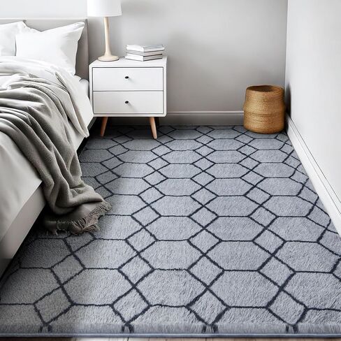 منطقة سجادة لغرفة المعيشة غرفة نوم ، وسجاد أشعث ناعم 5 × 7 أقدام ، وسجاد رقيق ، وسجاد هندسي مغربي حديثة ، وسجاد متين مضاد للانزلاق للأطفال في مسكن الأطفال ، وديكور المنزل الجمالي ، والأبيض والبيج. in Kuwait