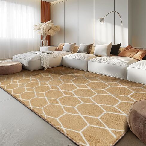 Area Rug for Living Room Bedroom, 5X7 Feet Soft Shaggy Rug, Plush Fluffy Rugs, Modern Moroccan Geometric Carpets, Anti-Skid Durable Carpet for Kids Dorm Nursery, Home Decor Aesthetic, White and Beige in Saudi Arabia