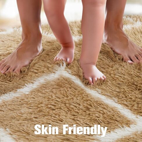 Area Rug for Living Room Bedroom, 5X7 Feet Soft Shaggy Rug, Plush Fluffy Rugs, Modern Moroccan Geometric Carpets, Anti-Skid Durable Carpet for Kids Dorm Nursery, Home Decor Aesthetic, White and Beige in Saudi Arabia