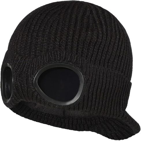 Unisex Goggles Winter Hats Peaked Ski Hat Warm Thick Fleece Lined Knit Beanie Cap in Saudi Arabia